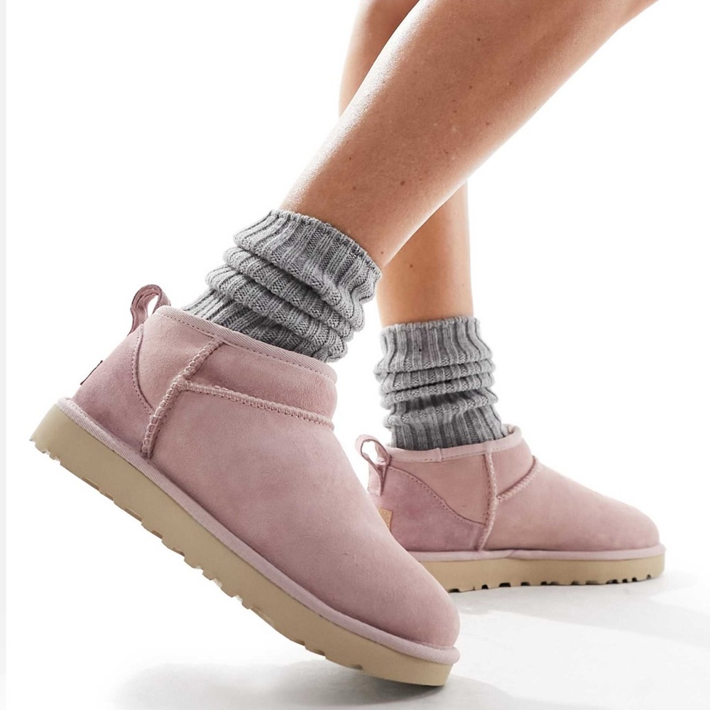 UGG Classic Ultra Mini Boot Pink Suede Ankle Pull On Round Toe, Size 9 - Picture 2 of 9